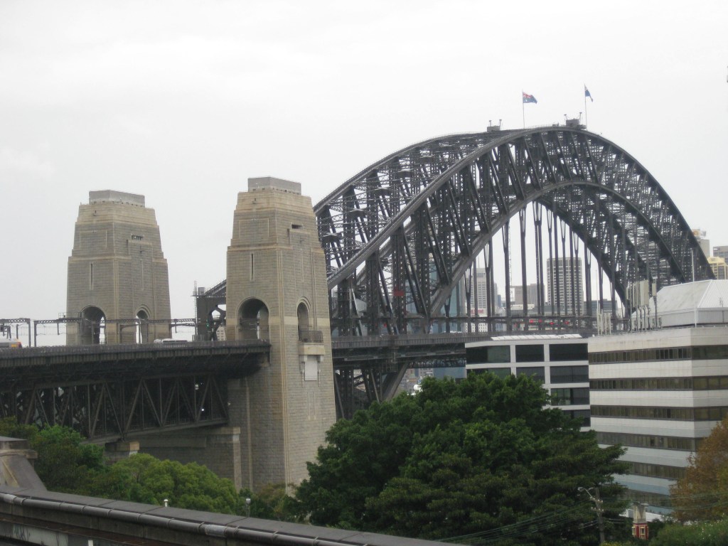 The view of Harbour Bridge from the train on a usual Sydney overcast day